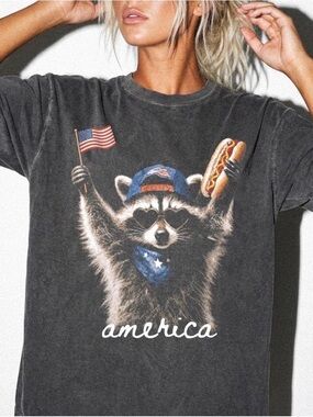 🌭🇺🇸Patriotic Raccoon “ I Am Mercia Tee Comfort Color Hot Dog Flag Tee🌭🇺🇸